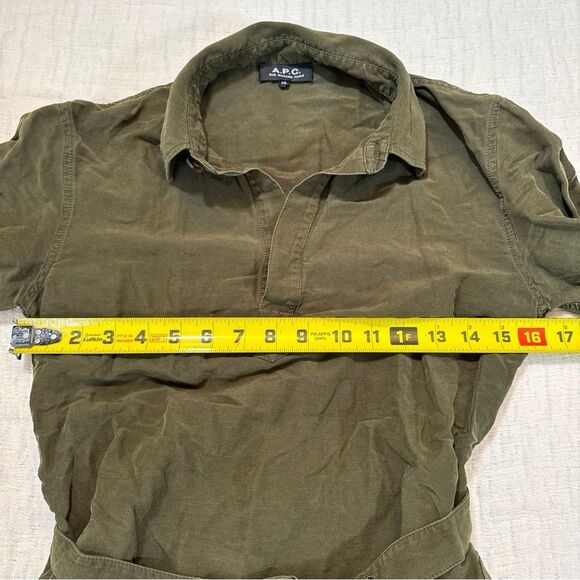 A.P.C. Linen And Silk Belted Green Shirt Dress Size XS - Picture 5 of 8